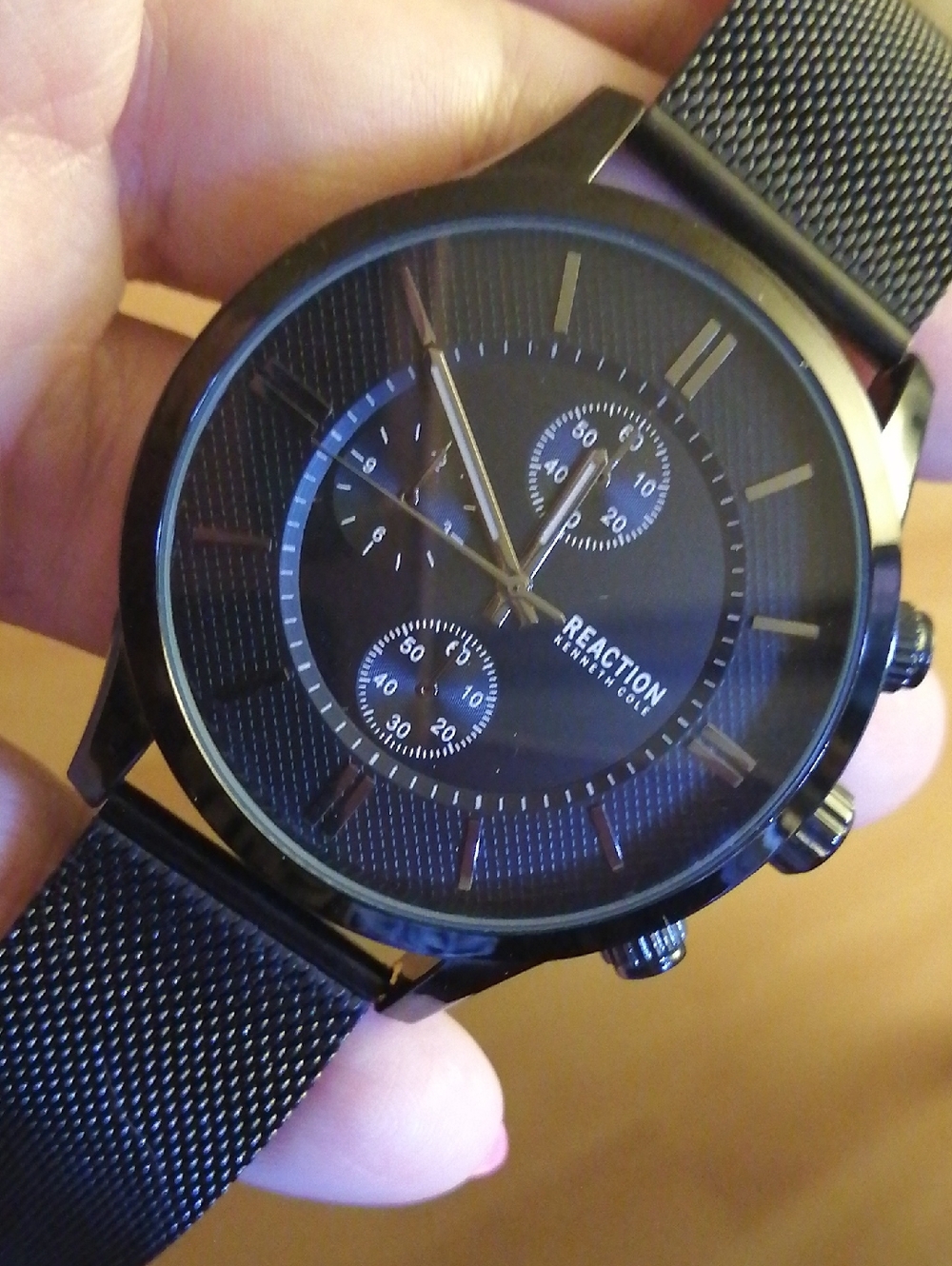 Reaction Kenneth Cole Black Mesh Chronograph Watch Has Battery, 95g